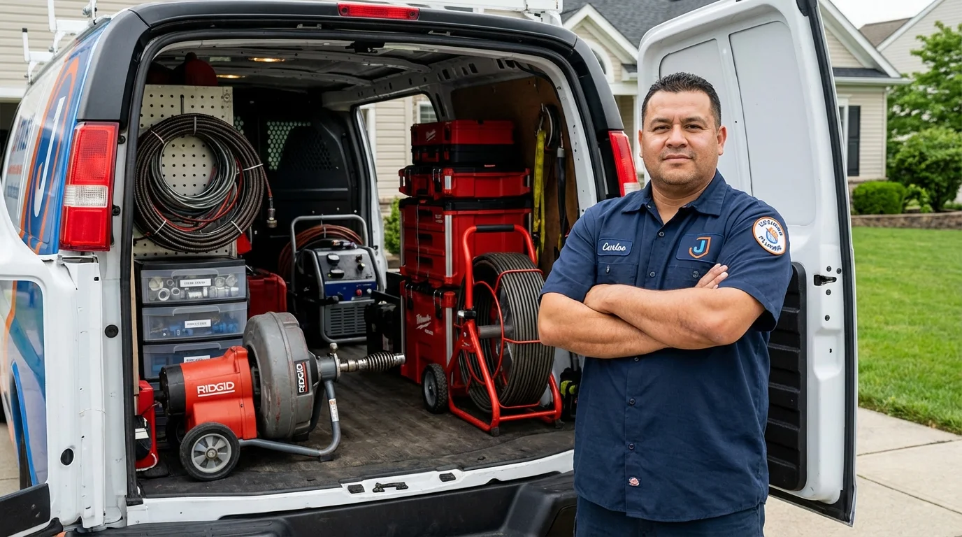 Professional drain cleaning equipment and Johns Plumbing LLC plumber in Oneonta