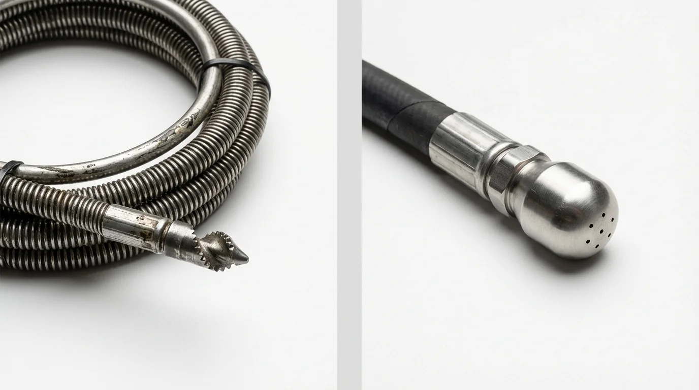 Drain snake cable and hydro jetting nozzle used for drain cleaning in Oneonta, AL