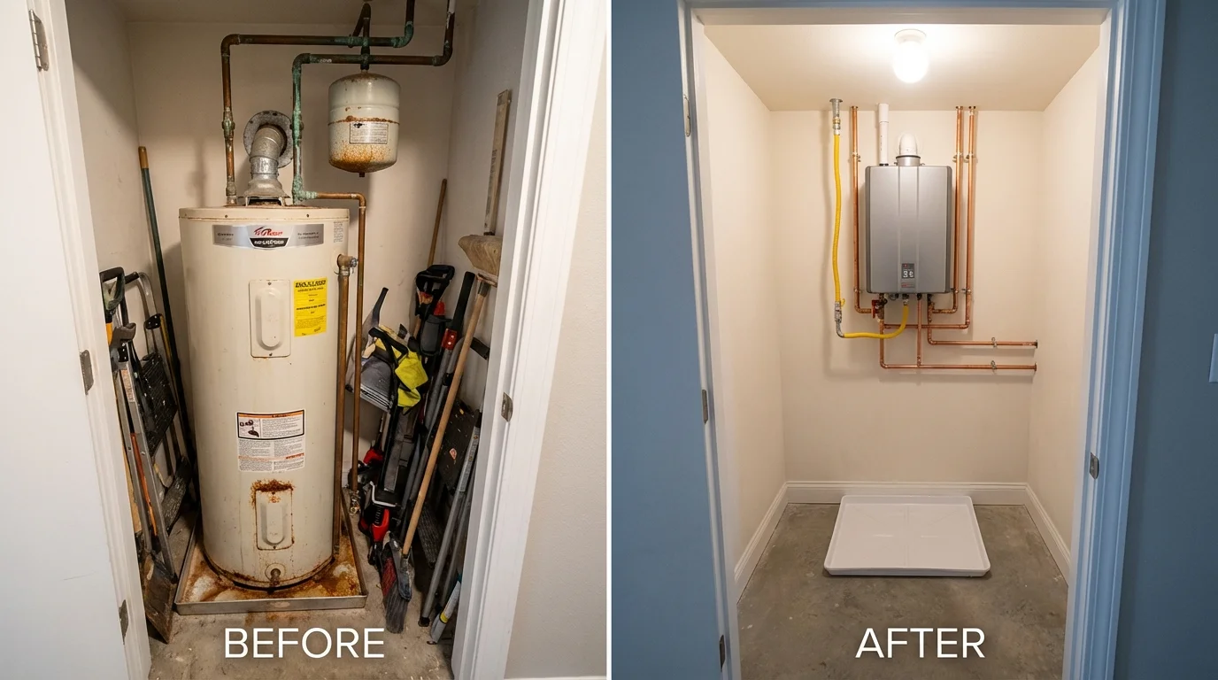 Tank water heater versus wall-mounted tankless unit comparison for Oneonta, AL homeowners