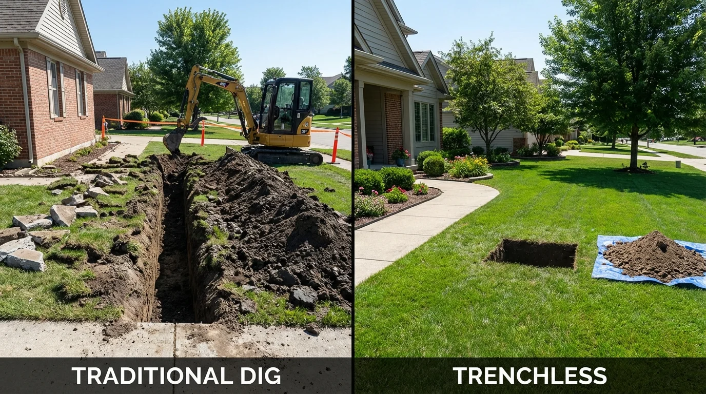 Trenchless sewer repair with minimal yard damage versus traditional excavation in Oneonta, AL